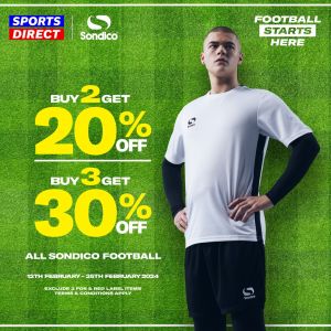 Sports Direct Sondico Football Essentials Promotion (12 Feb 2024 - 25 Feb 2024)