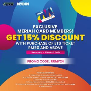 KTM ETS 15% OFF Promotion for MYDIN Meriah Card Members (1 Feb - 31 Mar 2024)