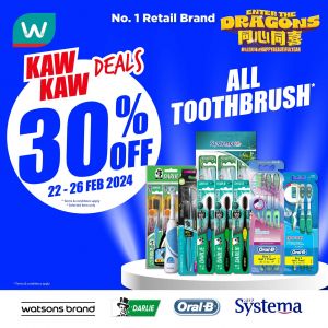 Watsons Toothbrush 30% OFF Promotion (22-26 Feb 2024)