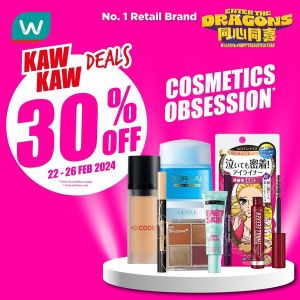 Watsons Cosmetics 30% OFF Promotion (22-26 Feb 2024)