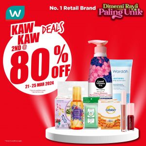 Watsons Kaw Kaw Deals Sale 2nd @ 80% OFF (21-25 Mar 2024)