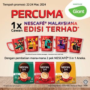 Giant FREE Nescafe Cup with purchase of Nescafe 3in1 Mixes (22-24 Mar 2024)