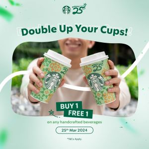 BOGO Alert! Starbucks Buy 1 FREE 1 Handcrafted Drink (25 Mar 2024)