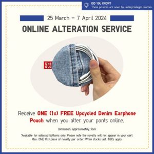 UNIQLO Online Alteration Service FREE Upcycled Denim Earphone Pouch (25 Mar - 7 Apr 2024)