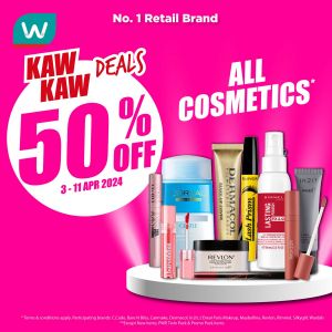 Watsons Cosmetics 50% OFF Promotion (3-11 Apr 2024)