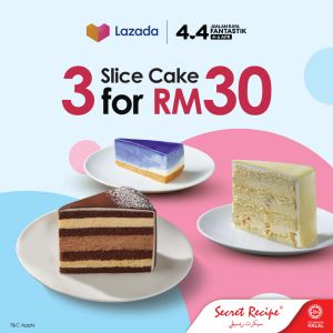 Secret Recipe Lazada 4.4 Sale: 3 Slices of Cake for RM30 (4-6 Apr 2024)