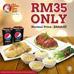The Chicken Rice Shop RM35 for 2 Combos + Drinks at Sungai Besar & Kuala Selangor (until 30 Jun 2024)