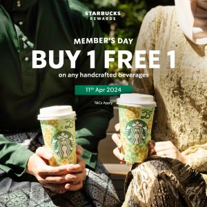 Starbucks Buy 1 FREE 1 Drink for Members (11 Apr 2024)