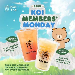 KOI Thé Mondays in April: FREE Lychee Black Tea or Discounted Yogurt Drinks (April 2024)