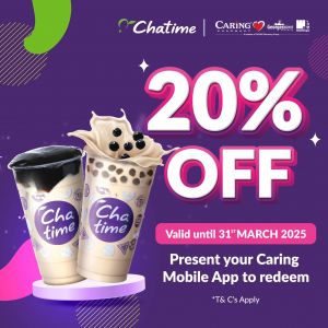 Exclusive Chatime Offer: 20% Off for Caring Pharmacy Members Until March 2025!