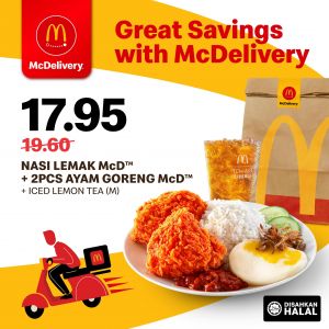 Enjoy Nasi Lemak McD Meal with Ayam Goreng & Iced Lemon Tea for Only RM17.95 on McDelivery!