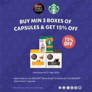 Get 15% Off Nescafe & Starbucks Capsules at HomePro – Buy 3 Boxes by May 31, 2024!