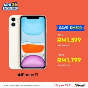 Save RM800 on iPhone 11 at iTworld's Shopee Payday Sale - April 25, 2024