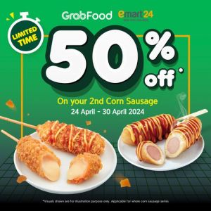 Grab 50% Off Your Second Corn Sausage at Emart24 on GrabFood – Limited Time Offer!
