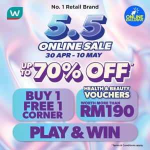 Watsons 5.5 Online Sale: Up to 70% OFF Health & Beauty -  April 30 to May 10, 2024