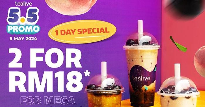 Tealive 5.5 Sale: Get 2 Mega Pearl Series Drinks for RM18 (May 5, 2024)