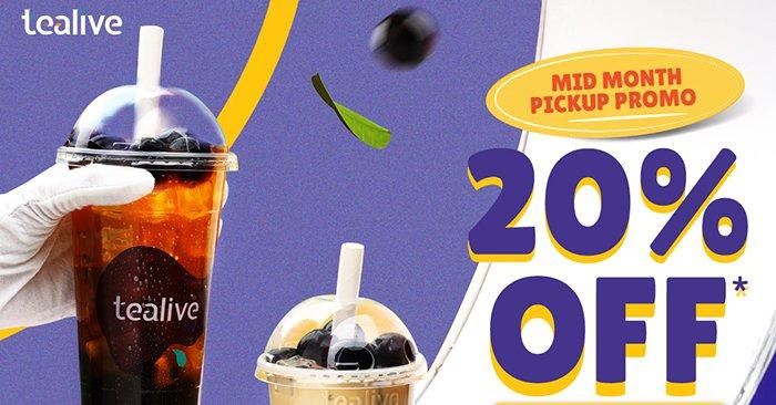 Enjoy 20% OFF Tealive Drinks with Mid Month Pickup Promo on May 15, 2024!