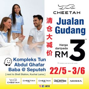 Cheetah Warehouse Sale at Kompleks Tun Abdul Ghafar Baba Seputeh: Discounts from RM3! (22 May - 3 June 2024)