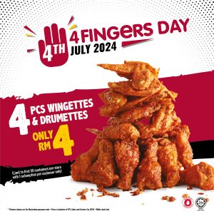 4Fingers Day Promotion: Enjoy 4pcs Wingettes & Drumettes for Only RM4 on 4 July 2024
