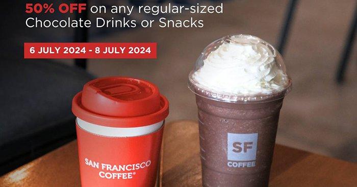 San Francisco Coffee World Chocolate Day Promotion: 50% OFF Chocolate Drinks and Snacks (6-8 July 2024)
