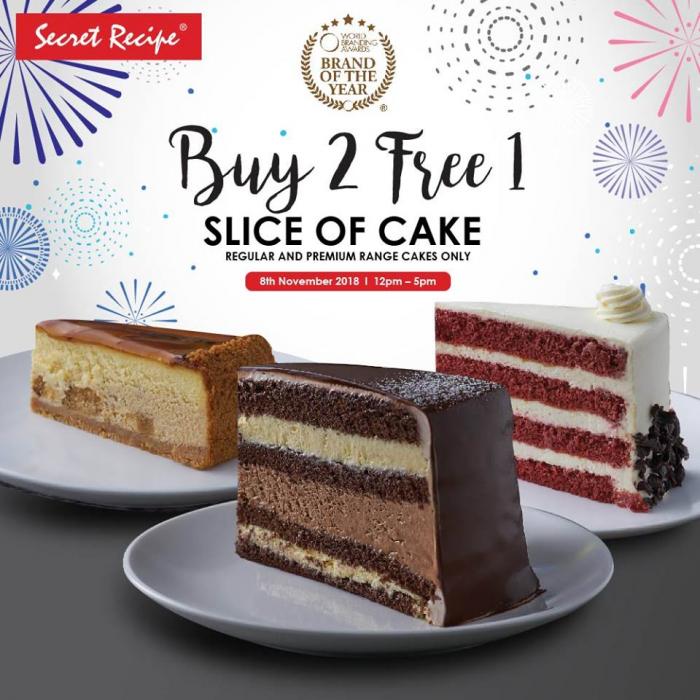 Secret Recipe Buy 2 FREE 1 Slice Of Cake (8 November 2018)
