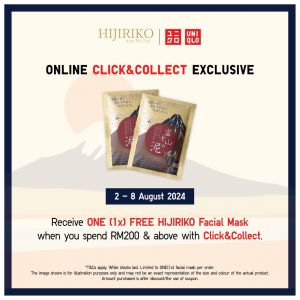 UNIQLO Click & Collect Promotion: FREE HIJIRIKO Facial Mask (2-8 August 2024)
