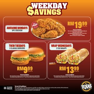 Texas Chicken Weekday Savings Promotion: Awesome Mondays, Twin Tuesdays, and Wrap Wednesdays (Starting 19 August 2024)