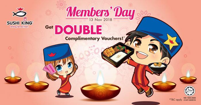 Sushi King Member Day Get Double Complimentary Voucher (13 November 2018)