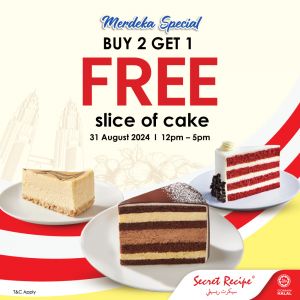 Secret Recipe Merdeka 2024 Promotion: Buy 2 Get 1 Free Cake on 31 August 2024