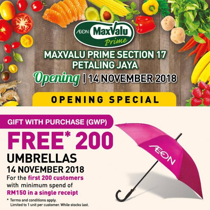 AEON MaxValu Prime Section 17 Petaling Jaya Opening FREE Umbrellas & Green Apples (14 November 2018)