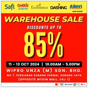 Wipro Unza Warehouse Sale (11-13 October 2024) – Up to 85% Off!