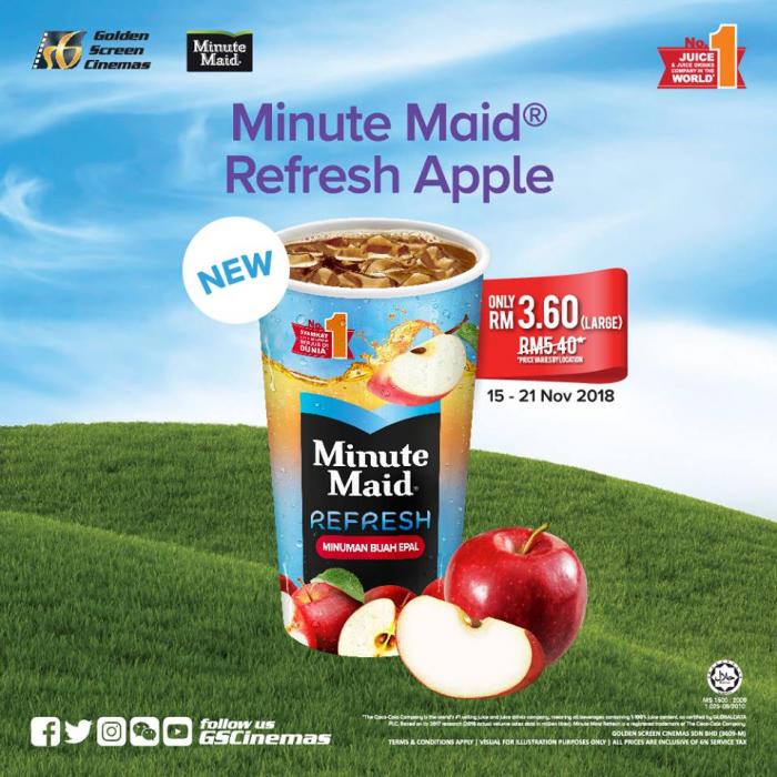 GSC Minute Maid Refresh Apple (Large) Only RM3.60 (15 November 2018 - 21 November 2018)