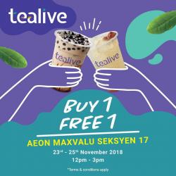 Tealive AEON MaxValu Seksyen 17 Opening Buy 1 FREE 1 Promotion (23 November 2018 - 25 November 2018)