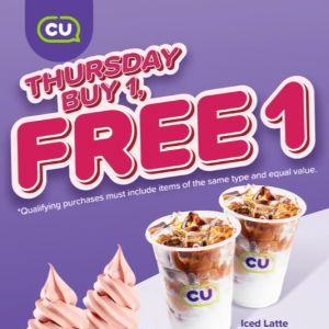 CU Thursday Buy 1 Free 1 Promotion – Iced Latte, Thai Green Milk Tea, & Soft Serve