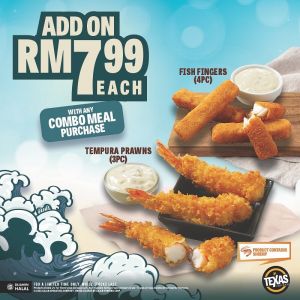 Texas Chicken Promotion – Add-On Tempura Prawns or Fish Fingers for RM7.99