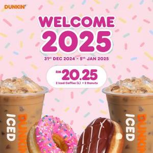 Dunkin' New Year Promotion (31 Dec 2024 - 5 Jan 2025): 2 Iced Coffees + 2 Donuts at RM20.25