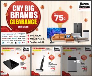 Harvey Norman CNY Big Brands Clearance Sale: Up to 75% Off on Top Brands (until 31 Jan 2025)