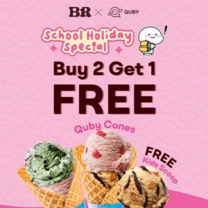 Baskin Robbins School Holiday Promotion: Buy 2 Quby Cones, Get 1 FREE Kids Scoop (18 Jan - 16 Feb 2025)