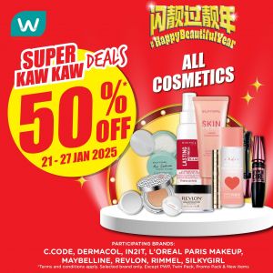 Watsons Promotion: 50% OFF All Cosmetics Deals (21-27 January 2025)
