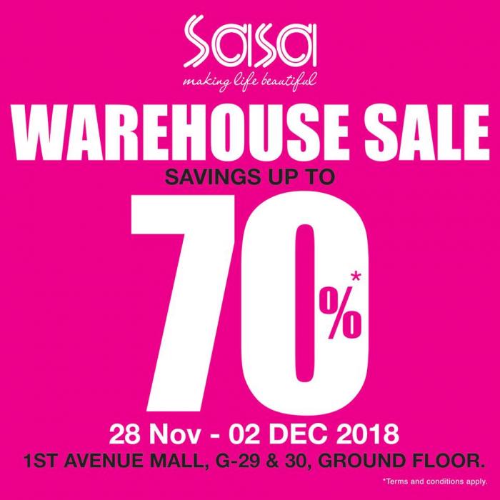 Sasa Warehouse Sale up to 70% off at 1st Avenue Mall (28 November 2018 - 2 December 2018)