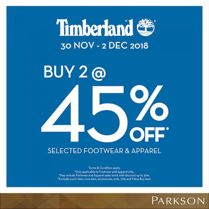 Timberland Weekend Promotion Buy 2 @ 45% OFF (30 November 2018 - 2 December 2018)