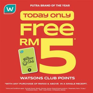 Watsons FREE RM5 Watsons Club Points Promotion (28 Feb 2025) – One-Day Deal