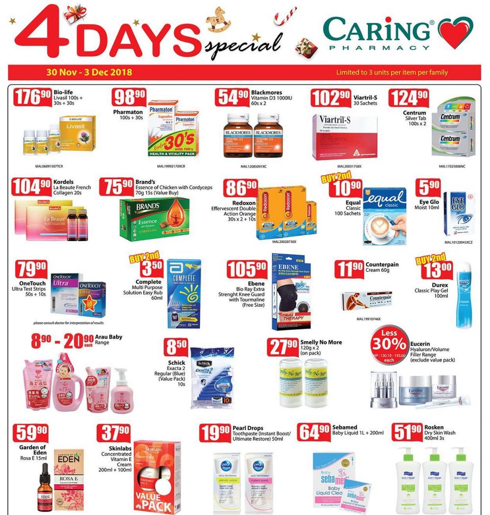 CARiNG PHARMACY 4 Days Special Promotion (30 November 2018 - 3 December 2018)