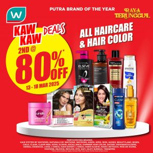 Watsons Promotion: 2nd @ 80% OFF Hair Care & Hair Color Deals (13-18 Mar 2025)