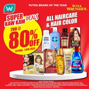 Watsons Promotion: 2nd Item at 80% OFF on Hair Care & Hair Color (26 Mar - 1 Apr 2025)