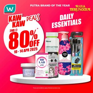Watsons Promotion: 2nd @ 80% OFF Daily Essential Deals (10-14 April 2025)