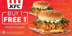 KFC Buy 1 Free 1 Zinger Classic Burger Voucher on Shopee – Limited Time Until 15 April 2025