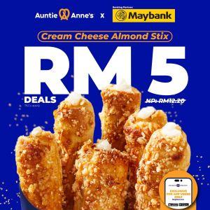 Exclusive Auntie Anne’s RM5 Maybank Deal – Cream Cheese Almond Stix Promo for App Users
