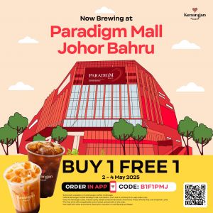 Kenangan Coffee Paradigm Mall JB Opening: Buy 1 Get 1 FREE via App (2-4 May 2025)