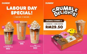 Dunkin' Labour Day Special: Iced Coffee RM6, Latte RM12 & Crumble Combo (1-5 May 2025)!
